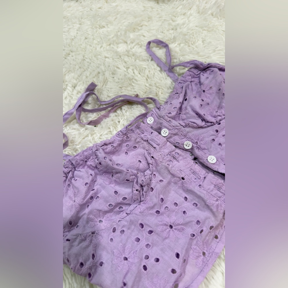 BUNDLE White Floral Ruffle Top with Orange & Blue Flowers / Lavender eyelet top - Picture 6 of 6